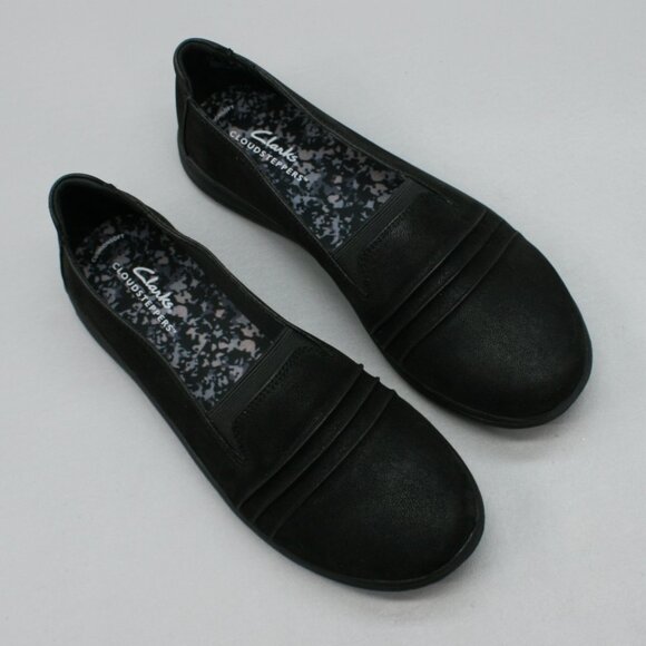 Clarks Ladies 9 Wide Breeze Sol Black Cloudsteppers Shoes Slip-on Loafers Flats - Picture 6 of 12